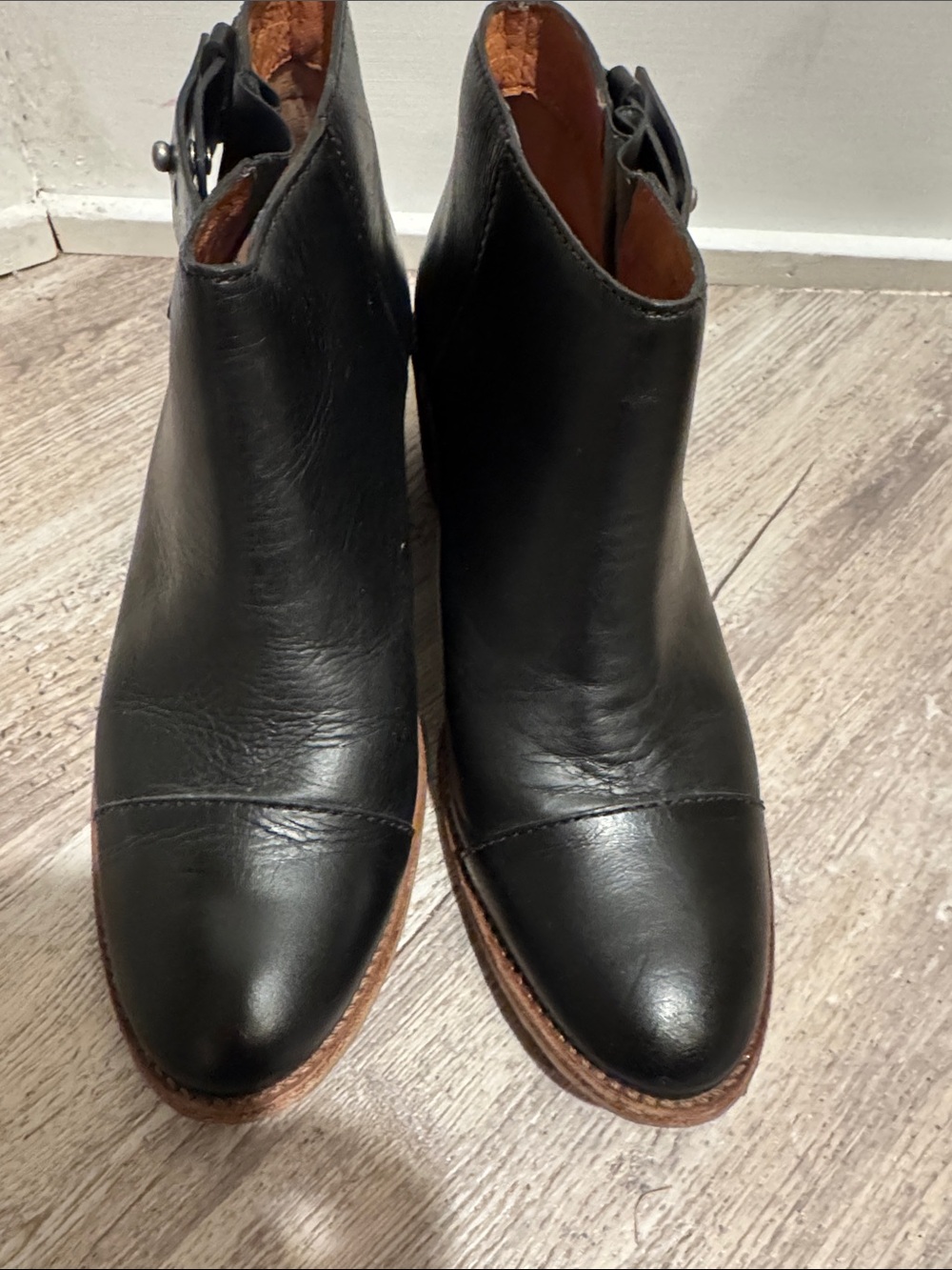 Madewell Black Leather Ankle Booties with Tan Welt